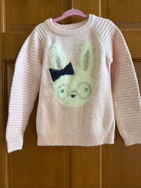 Cat & Jack Pink Fuzzy Bunny Crewneck Sweater